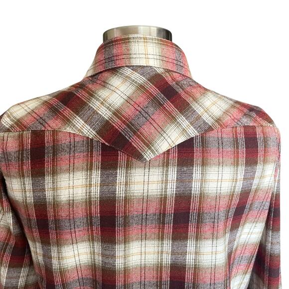 VTG Wrangler Wrancher Plaid Flannel Pearl Snap Shirt Womens XL Western Cowgirl - Picture 3 of 8